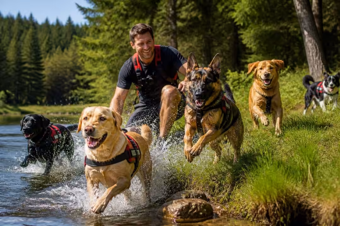découvrez l'entraînement passionné et libre de chiens sauveteurs, alliant joie et efficacité pour des missions de sauvetage réussies.